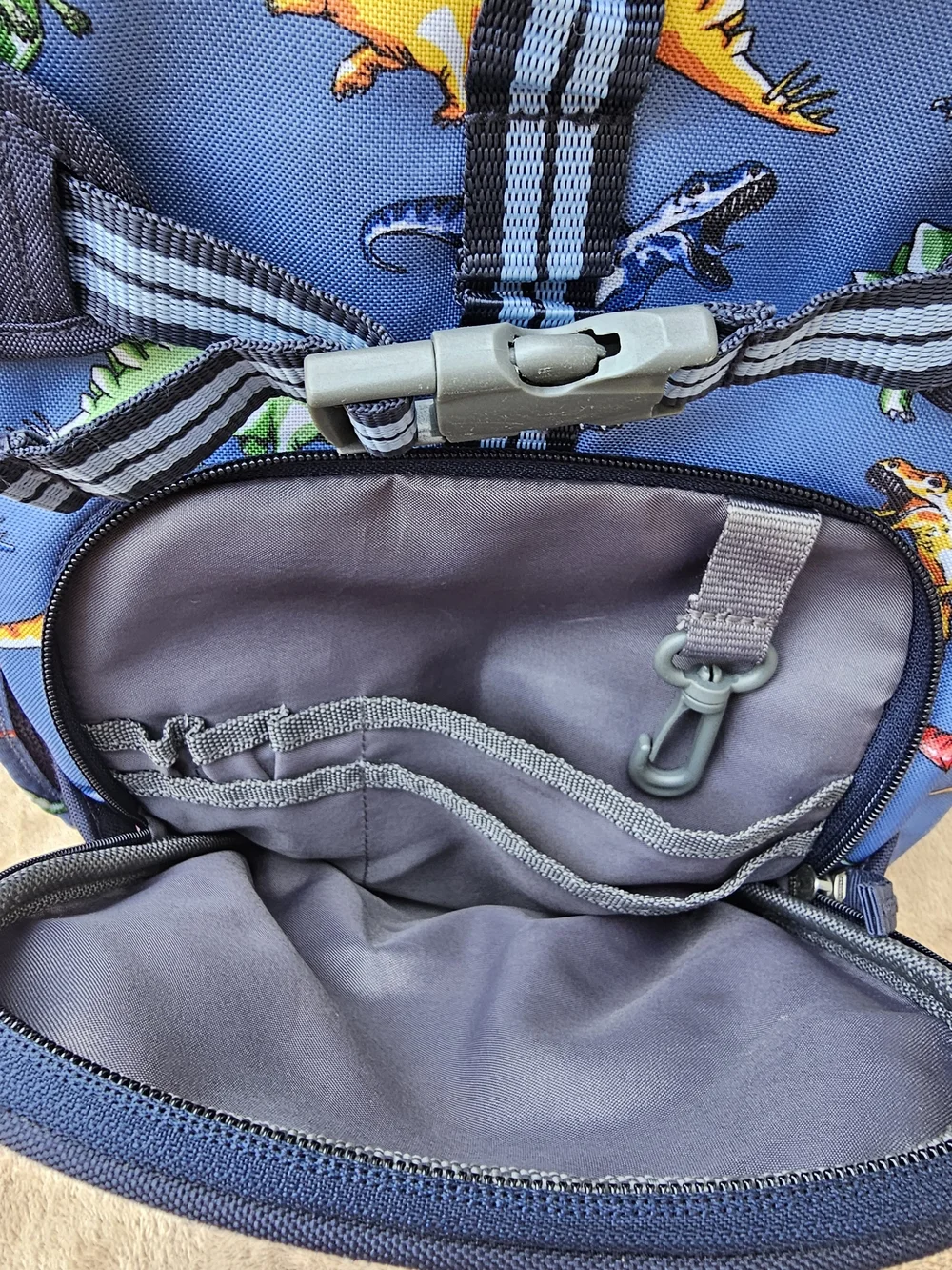 Pottery Barn Kids Blue Backpack with Multicolor Dinosaurs